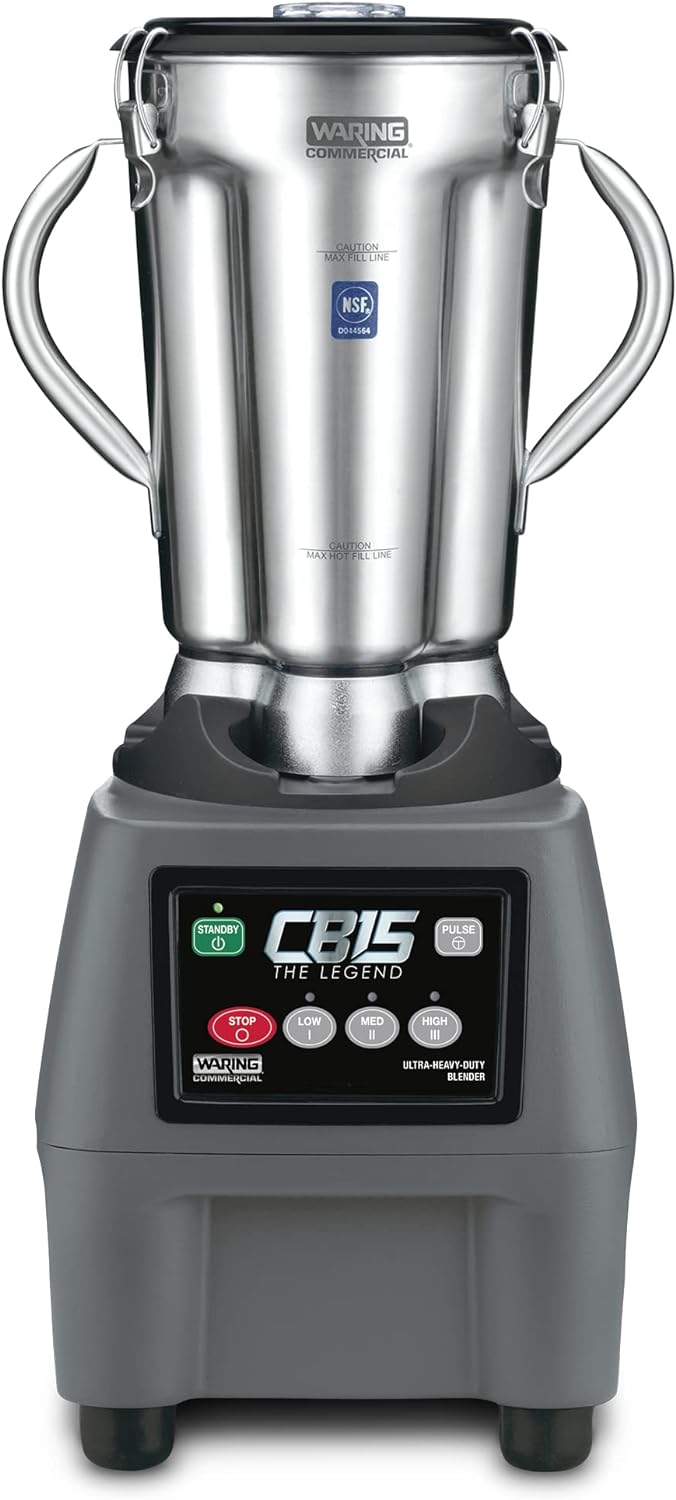 Waring Commercial CB15 Ultra Heavy Duty 3.75 HP Blender, Electric Touchpad Controls with Stainless Steel 1 Gallon Container, 120V, 5-15 Phase Plug,Black