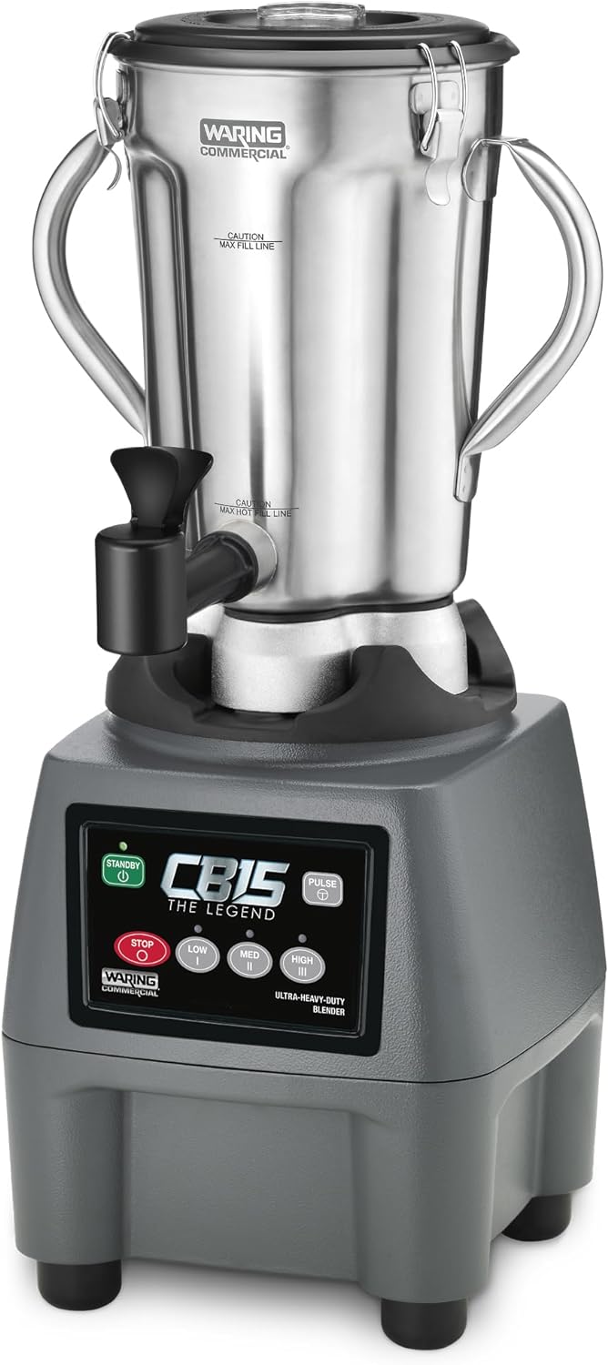 Waring Commercial CB15 Ultra Heavy Duty 3.75 HP Blender, Electric Touchpad Controls with Stainless Steel 1 Gallon Container, 120V, 5-15 Phase Plug,Black