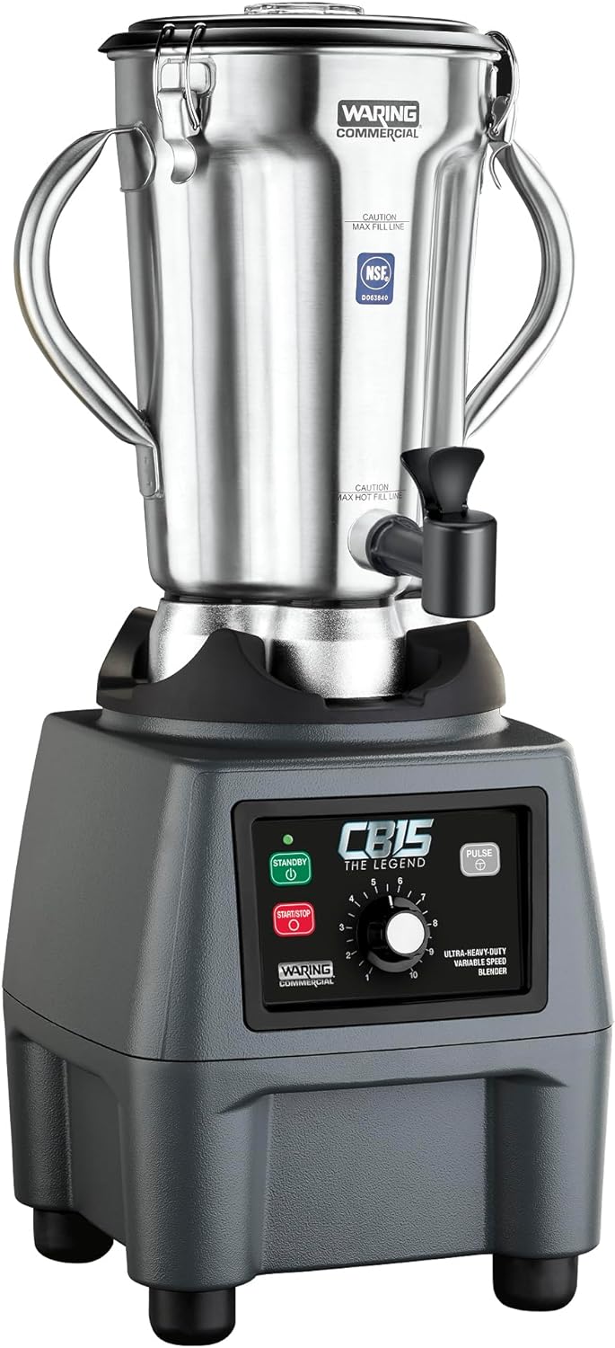 Waring Commercial CB15 Ultra Heavy Duty 3.75 HP Blender, Electric Touchpad Controls with Stainless Steel 1 Gallon Container, 120V, 5-15 Phase Plug,Black