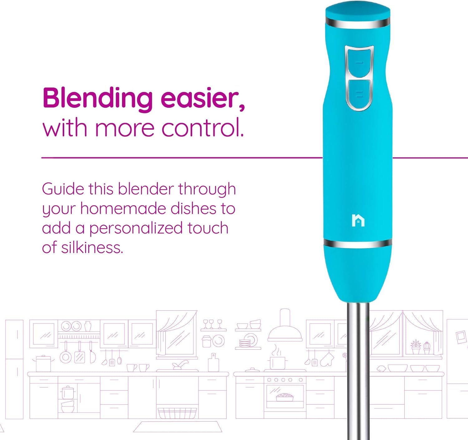 New House Kitchen Immersion Hand Blender 2 Speed Stick Mixer with Stainless Steel Shaft Blade, 300 Watts Easily Food, Mixes Sauces, Purees Soups, Smoothies, and Dips, Black
