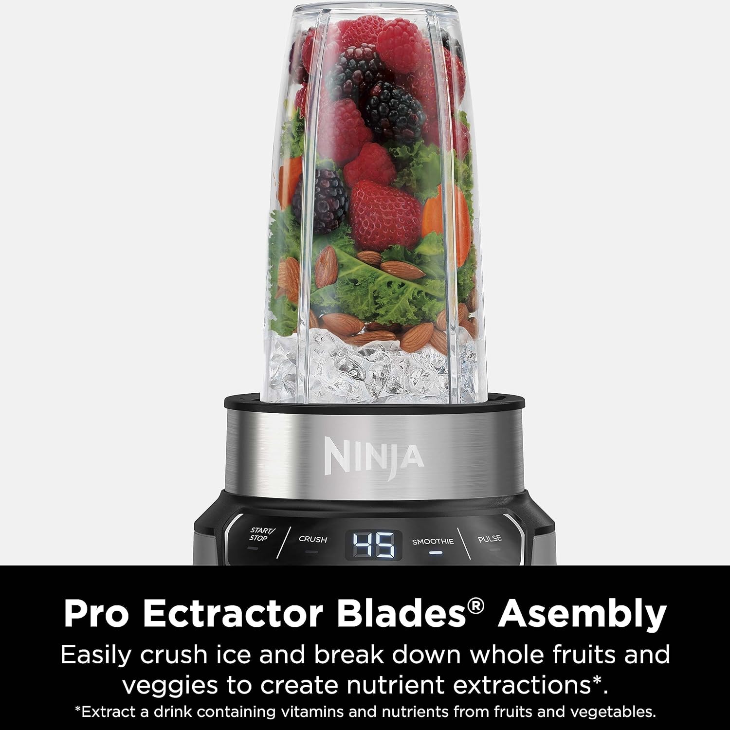 Ninja BN401 Nutri Pro Compact Personal Blender, Auto-iQ Technology, 1100-Peak-Watts, for Frozen Drinks, Smoothies, Sauces  More, with (2) 24-oz. To-Go Cups  Spout Lids, Cloud Silver