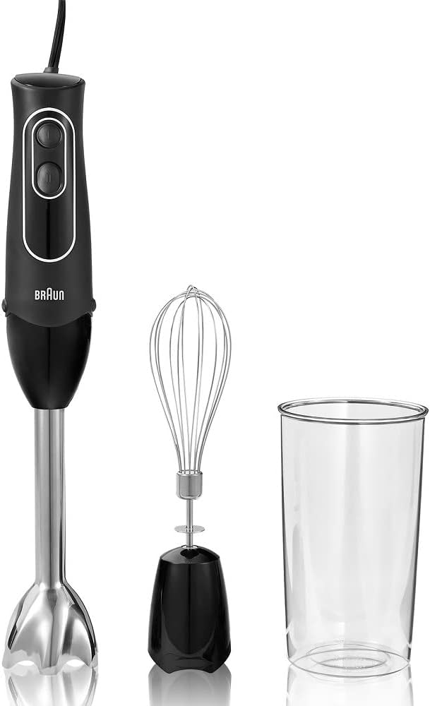 Braun MultiQuick 5 Immersion Hand Blender Patented Technology - Powerful 350 Watt - Dual Speed - Includes Beaker, Whisk, 505, Black, MQ505