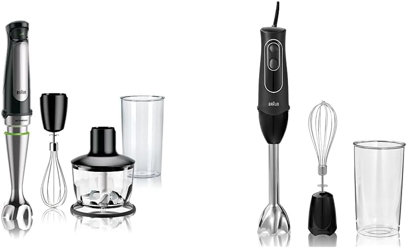 Braun MultiQuick MQ7077 4-in-1 Immersion Hand, Powerful 500W Stainless Steel Stick Blender, Variable Speed + 6-Cup Food Processor, Whisk, Beaker, Masher, Faster Blend