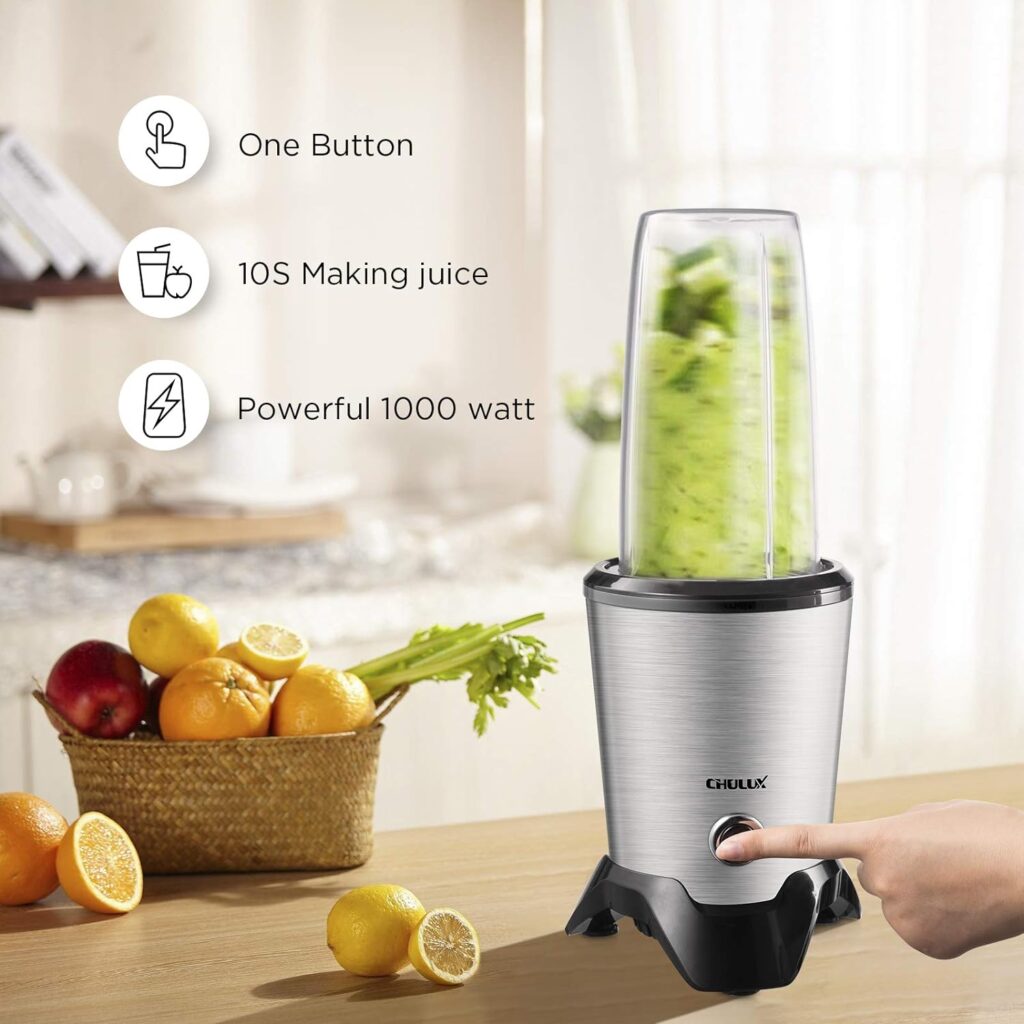 CHULUX Smoothie Blender for Shakes and Milkshake,Countertop Blender with 6-Leaf Blade 32oz Blending Cup,1000W Kitchen Smoothie Machine with 15oz Grinder Cup for Fruit Vegetable Sauce Coffee Bean Spice