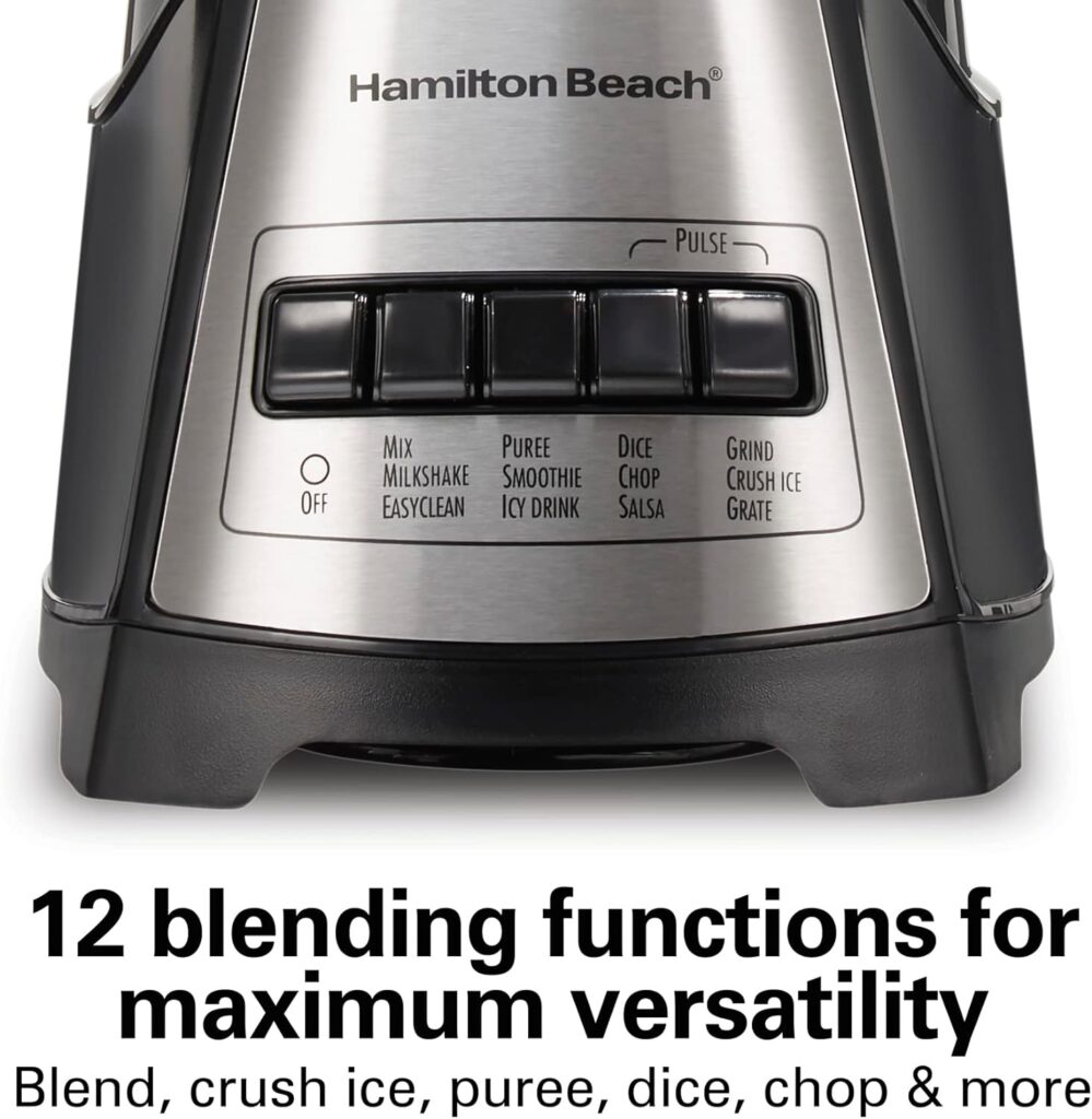 Hamilton Beach Power Elite Wave Action blender-for Shakes  Smoothies, Puree, Crush Ice, 40 Oz Glass Jar, 12 Functions, Stainless Steel Ice Sabre-Blades, Black (58148A)