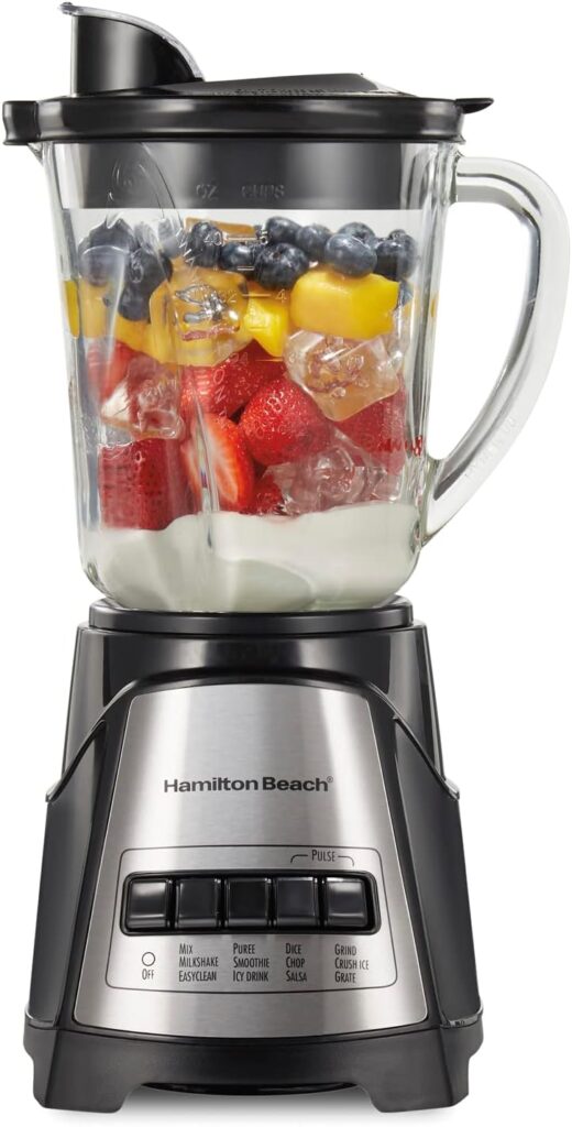 Hamilton Beach Power Elite Wave Action blender-for Shakes  Smoothies, Puree, Crush Ice, 40 Oz Glass Jar, 12 Functions, Stainless Steel Ice Sabre-Blades, Black (58148A)