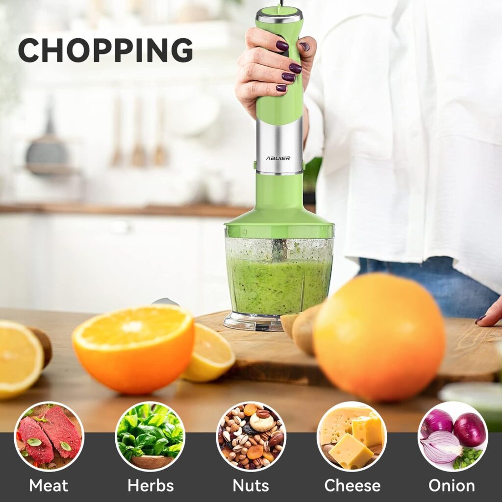 Immersion Blender 5 in 1 Hand Blender, Abuler 800W Hand Mixer Stick, 5-in-1, 12 Speed and Turbo Mode Handheld Blender 304 Stainless Steel, With 600ml Mixing Beaker, 500ml Chopper, Whisk and Milk Frother for Soup, Smoothies, Baby Food, Sauce