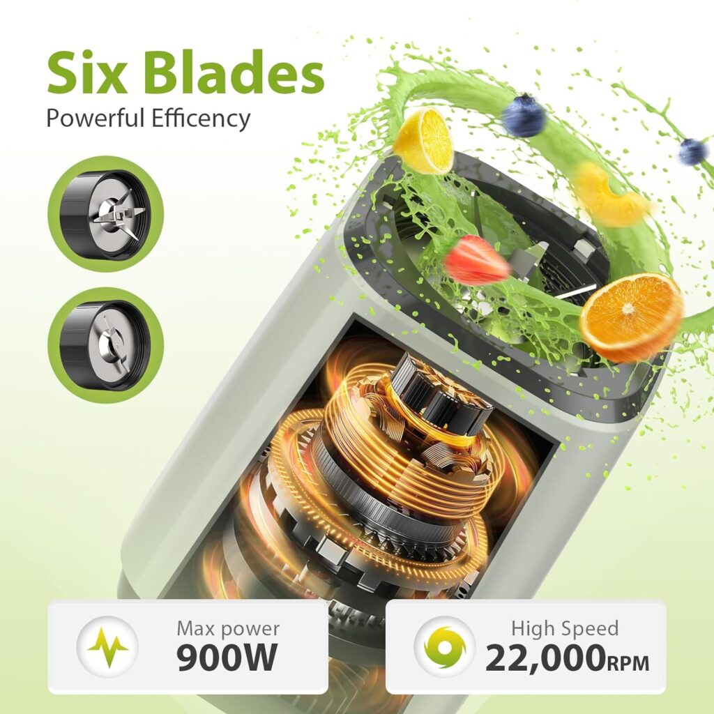 KOIOS 900W Countertop Blenders for Shakes and Smoothies, Protein Drinks Baby Food Nuts Spices, Grinder for Beans, 11 Pcs Personal Blender with 6-edge Blade for Kitchen, 2x18.6oz and 10oz Cups,BPA Free
