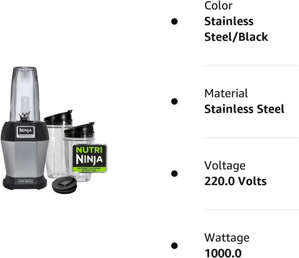 Ninja BL455_30 Nutri Professional Personal Blender Bonus Set with 3-Sip  Seal Single Serves(12, 18, and 24 oz. Cups)  75-Recipe Cookbook, Stainless Steel/Black