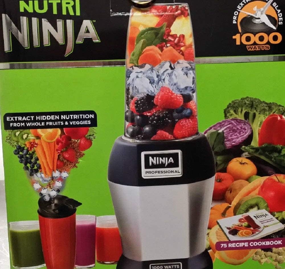 Ninja BL455_30 Nutri Professional Personal Blender Bonus Set with 3-Sip  Seal Single Serves(12, 18, and 24 oz. Cups)  75-Recipe Cookbook, Stainless Steel/Black