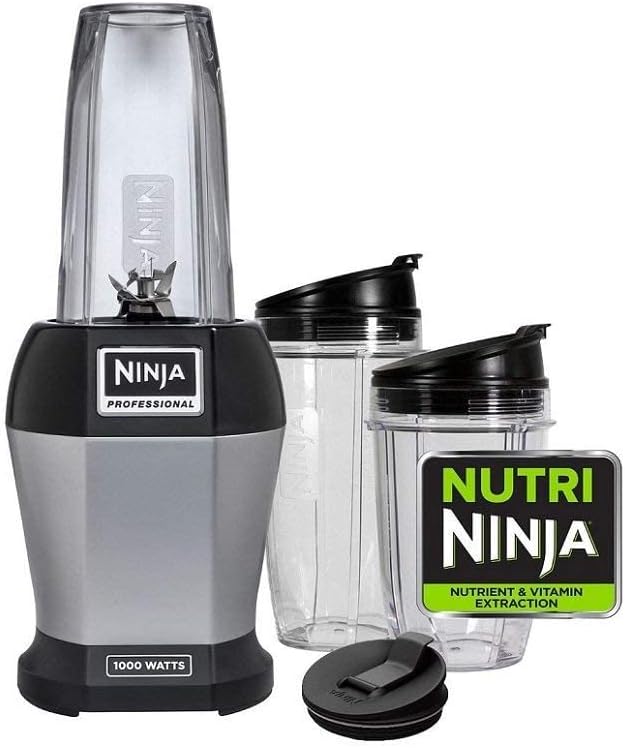 Ninja BL455_30 Nutri Professional Personal Blender Bonus Set with 3-Sip  Seal Single Serves(12, 18, and 24 oz. Cups)  75-Recipe Cookbook, Stainless Steel/Black