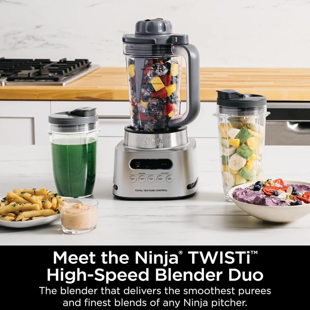 Ninja SS151 TWISTi Blender DUO, High-Speed 1600 WP Smoothie Maker  Nutrient Extractor* 5 Functions Smoothie, Spreads  More, smartTORQUE, 34-oz. Pitcher  (2) To-Go Cups, Gray