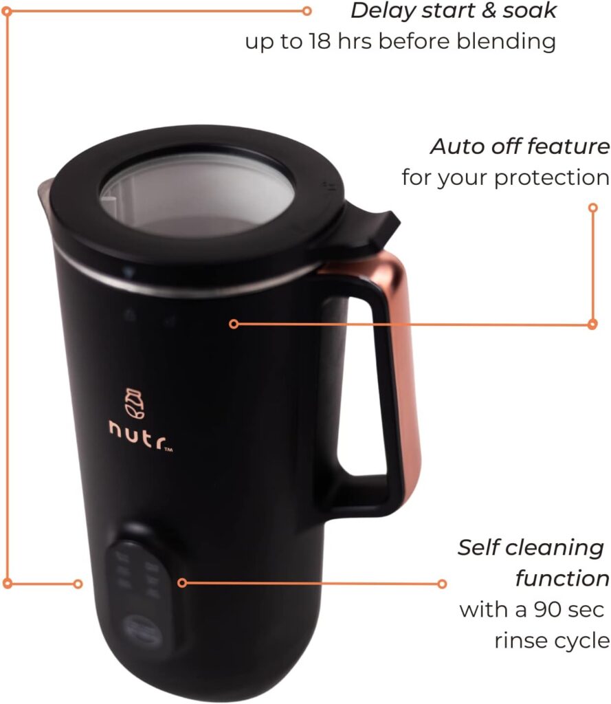 NUTR Nut Milk Maker, Homemade Almond, Oat, Coconut, Soy, or Plant Based Milks and Non Dairy Beverages, Boil and Blend Single Servings, Stainless Steel, Self-Cleaning, White