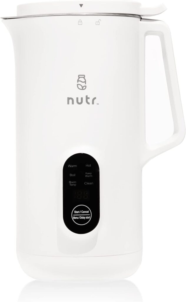 NUTR Nut Milk Maker, Homemade Almond, Oat, Coconut, Soy, or Plant Based Milks and Non Dairy Beverages, Boil and Blend Single Servings, Stainless Steel, Self-Cleaning, White