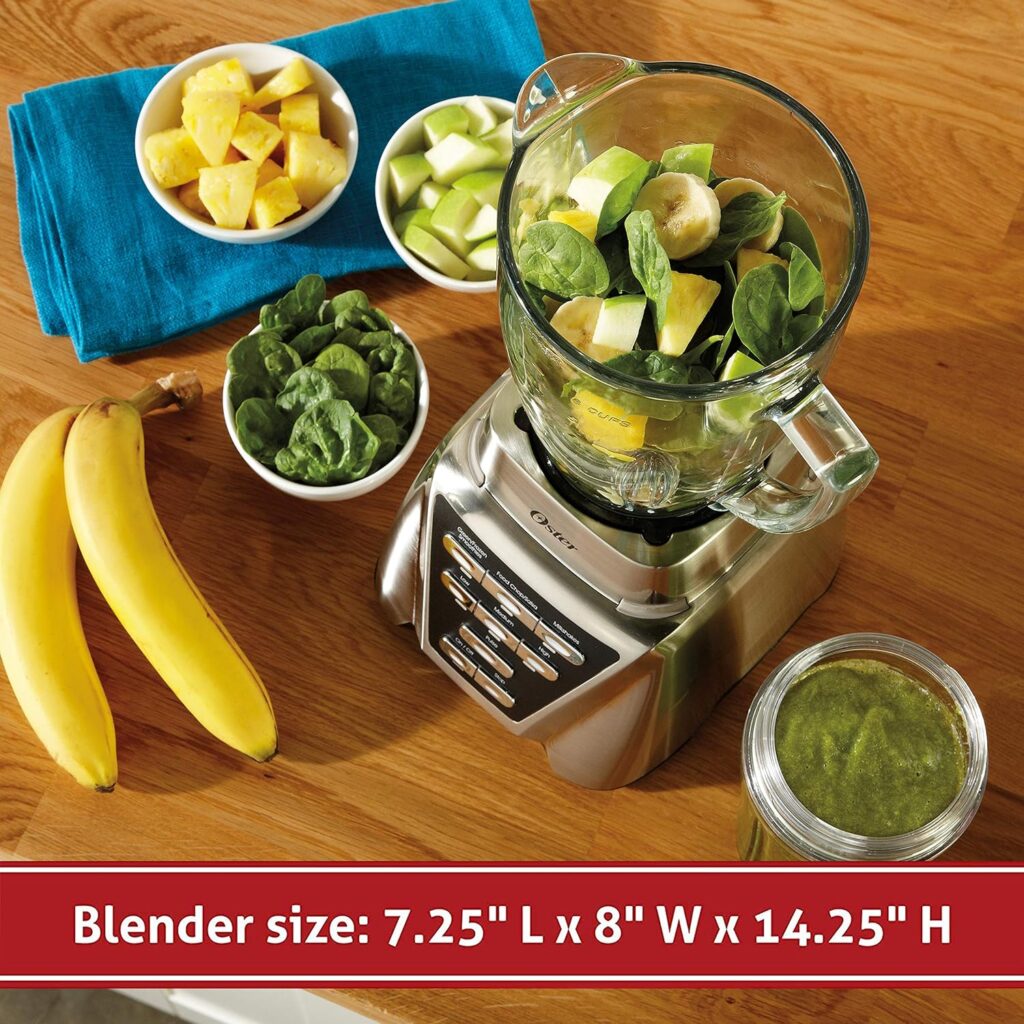 Oster Blender | Pro 1200 with Glass Jar, 24-Ounce Smoothie Cup, Brushed Nickel