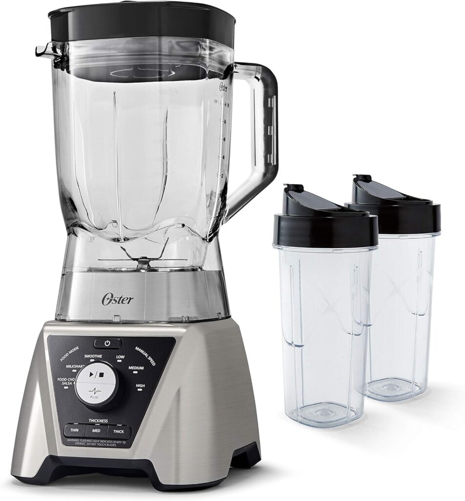 Oster BLSTTS-CB2-000 Pro Blender with Texture Select Settings, 2 Blend-N-Go Cups and Tritan Jar, 64 Ounces, Brushed Nickel