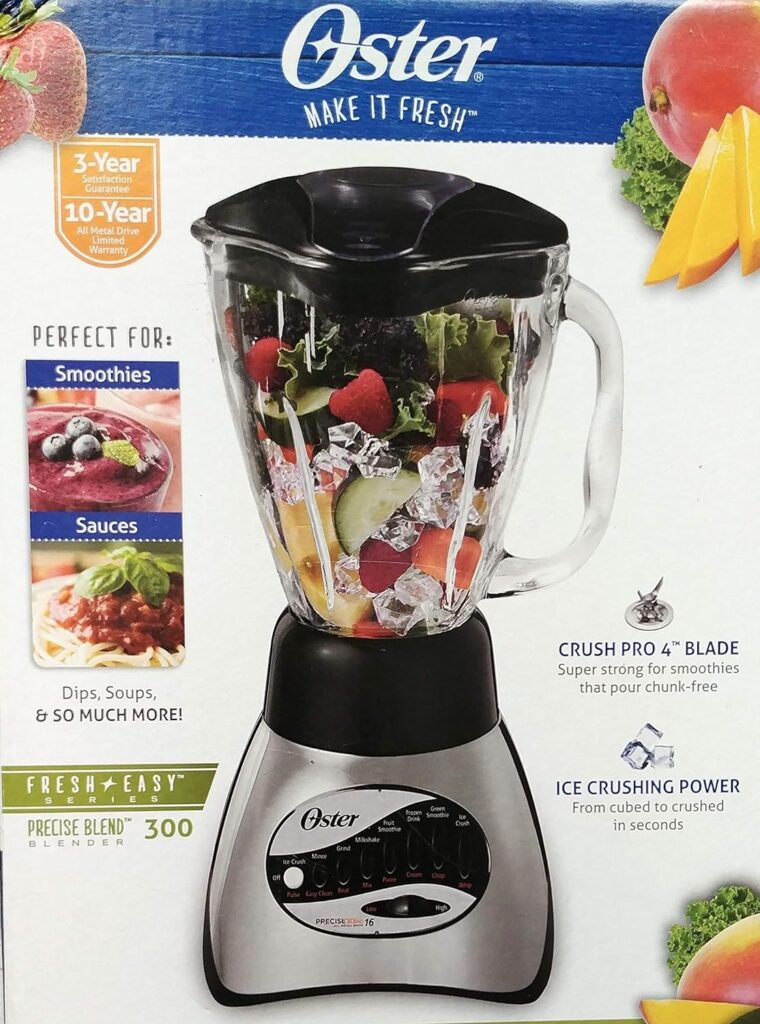 Oster Core 16-Speed Blender with Glass Jar, Black, 006878. Brushed Chrome , 40 Ounce