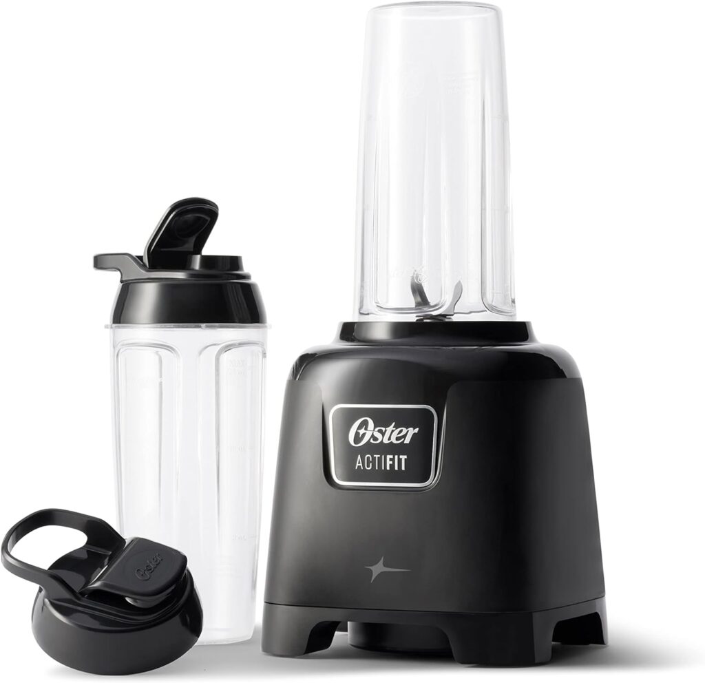 Oster Personal Blender for Shakes, Smoothies, and Single Serve Portable Cups with 2 20-ounce On-the-Go Spill Proof Cups and Lids, BPA-Free  Dishwasher-Safe, Black