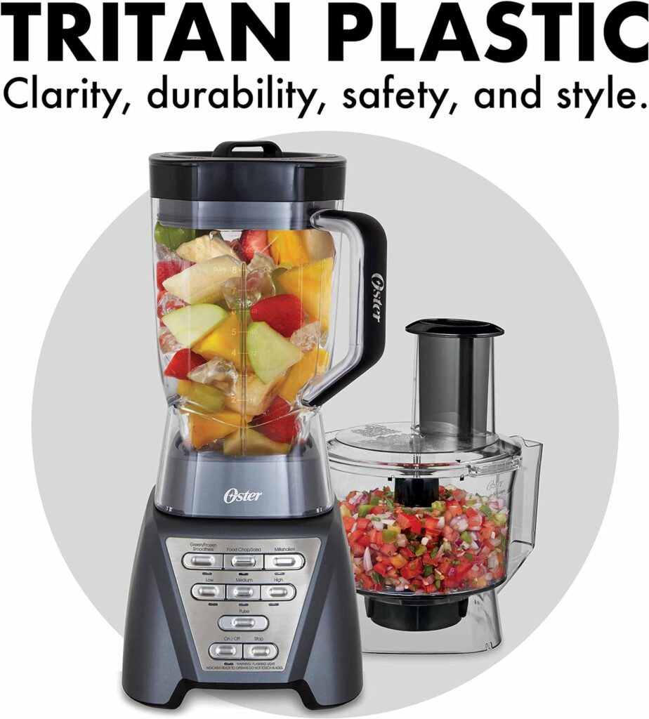 Oster Pro 1200 Blender with Professional Tritan Jar and Food Processor attachment, Metallic Grey