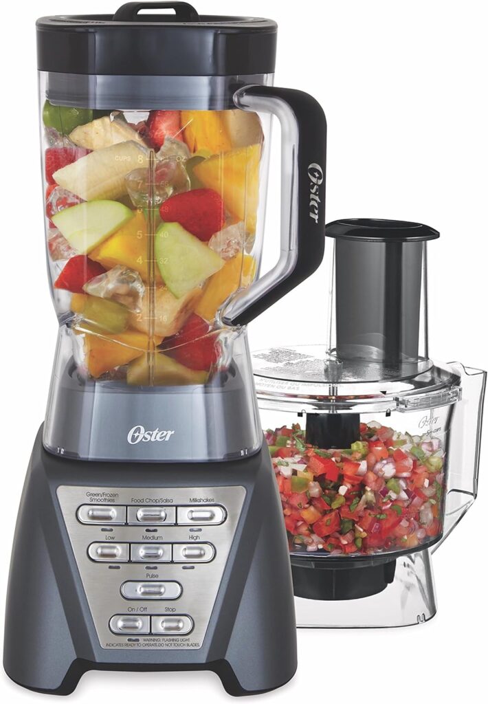 Oster Pro 1200 Blender with Professional Tritan Jar and Food Processor attachment, Metallic Grey