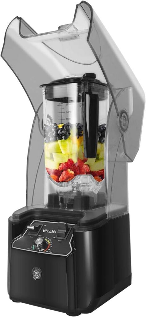 WantJoin Professional Commercial Blender With Shield Quiet Sound Enclosure 2200W Industries Strong and Quiet Professional-Grade Power, Self-Cleaning, Black